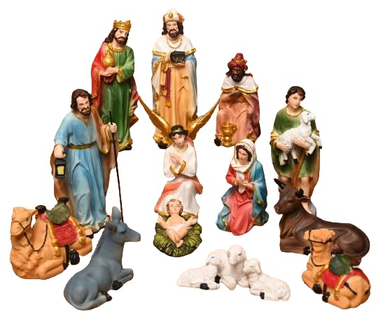 KariGhar Crib Set | Nativity Set Baby Jesus Statue Mother Mary Idol and Joseph Statue Crib Set Perfect for Christmas Decoration Kudil Set of 15 Pic | Multicolour | 6 Inch - Image 1