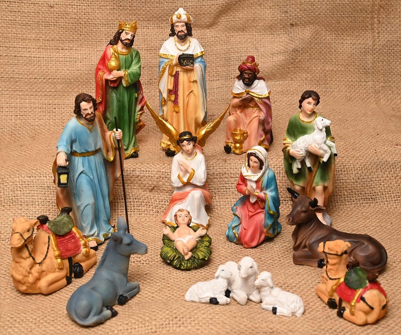 KariGhar Crib Set | Nativity Set Baby Jesus Statue Mother Mary Idol and Joseph Statue Crib Set Perfect for Christmas Decoration Kudil Set of 15 Pic | Multicolour | 6 Inch - Image 2