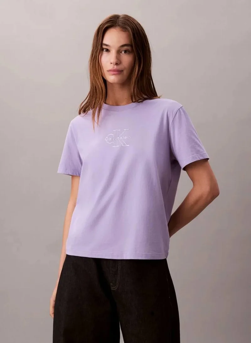 Calvin Klein Jeans Soft Lavender Glossy Metallic Logo T-Shirt for Women | Best Price UAE