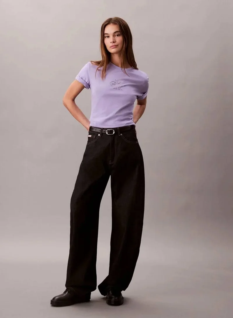 Calvin Klein Jeans Soft Lavender Glossy Metallic Logo T-Shirt for Women | Best Price UAE
