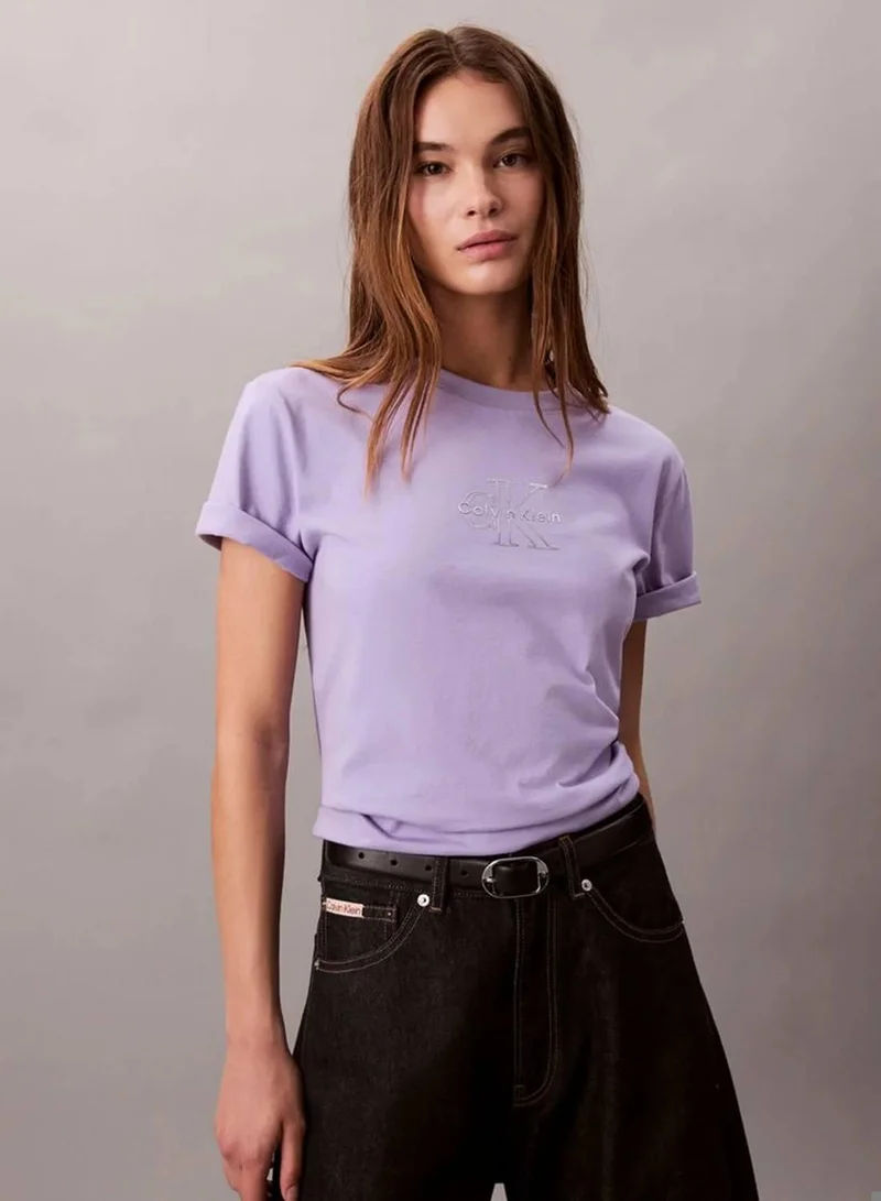 Calvin Klein Jeans Soft Lavender Glossy Metallic Logo T-Shirt for Women | Best Price UAE