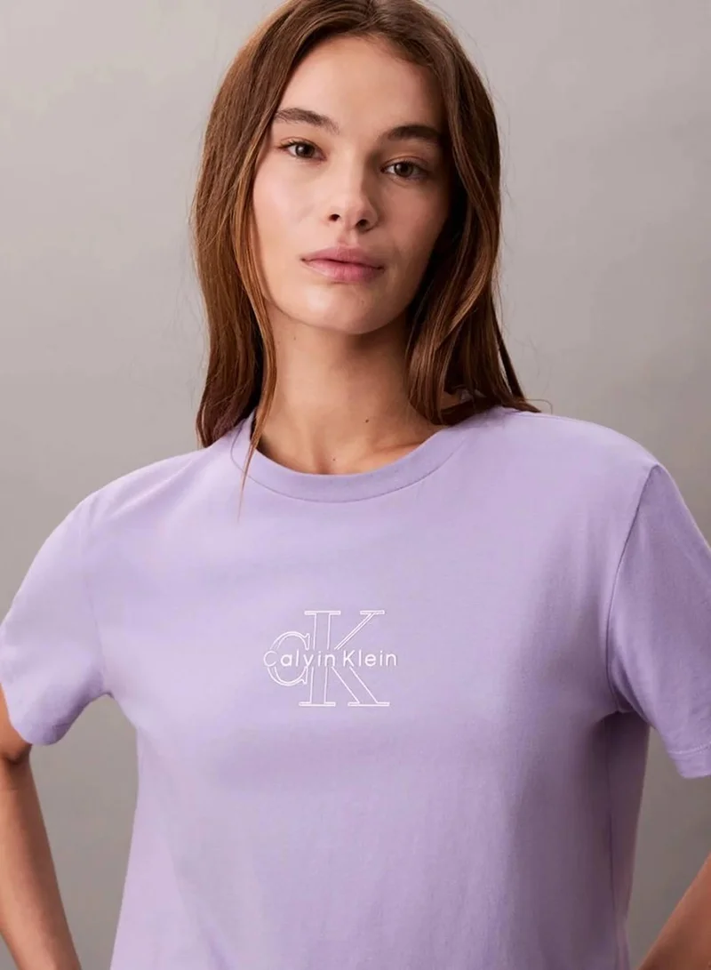 Calvin Klein Jeans Soft Lavender Glossy Metallic Logo T-Shirt for Women | Best Price UAE