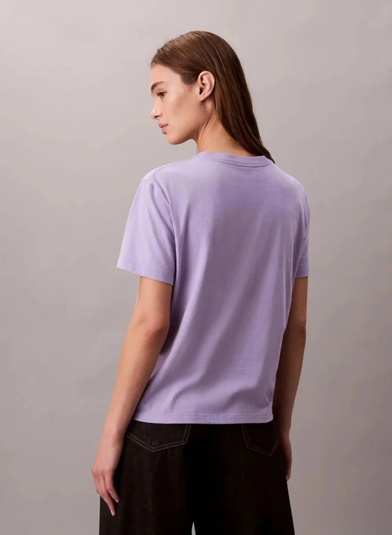 Calvin Klein Jeans Soft Lavender Glossy Metallic Logo T-Shirt for Women | Best Price UAE