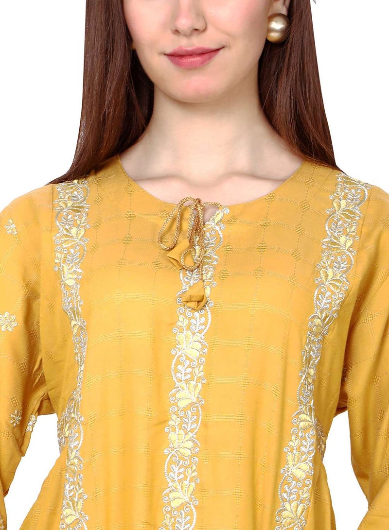 HANA & SARA STYLISH ELEGANT EMBROIDERY WORK WITH FRONT NECK TIE LONG ARABIC KAFTAN JALABIYA DRESS - Image 3