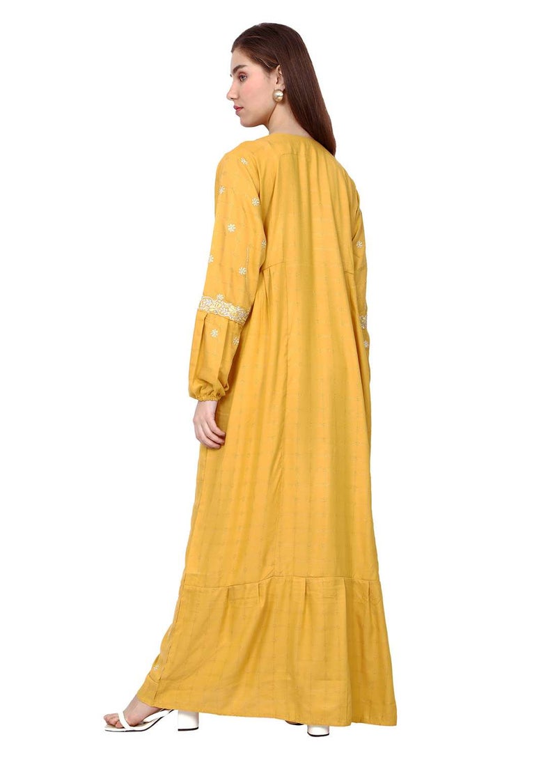 HANA & SARA STYLISH ELEGANT EMBROIDERY WORK WITH FRONT NECK TIE LONG ARABIC KAFTAN JALABIYA DRESS - Image 2