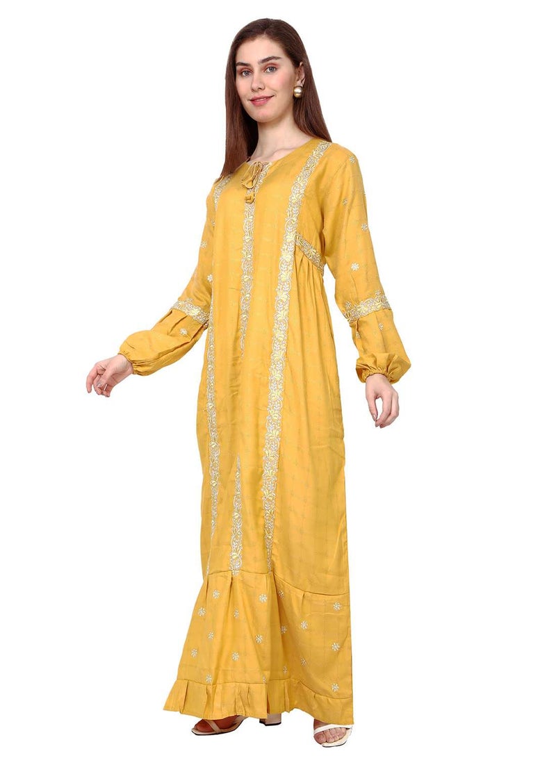 HANA & SARA STYLISH ELEGANT EMBROIDERY WORK WITH FRONT NECK TIE LONG ARABIC KAFTAN JALABIYA DRESS - Image 4