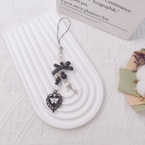 cioatu Homvog 1-4PCS Cute Phone Charms Aesthetic Y2K Cell Phone Charms Strap Strawberry Butterfly Star PhoneCharm Y2K Accessories for Bag Keychain Airpods Camera Pendants Decor (1 Black Heart) - Image 3