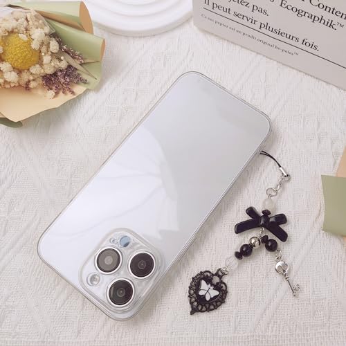 cioatu Homvog 1-4PCS Cute Phone Charms Aesthetic Y2K Cell Phone Charms Strap Strawberry Butterfly Star PhoneCharm Y2K Accessories for Bag Keychain Airpods Camera Pendants Decor (1 Black Heart) - Image 4