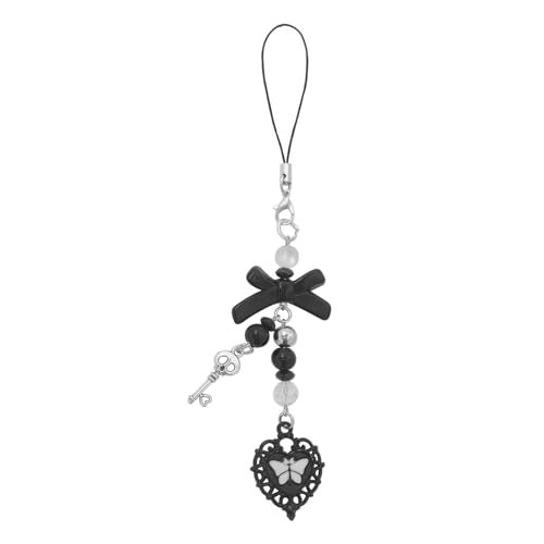 cioatu Homvog 1-4PCS Cute Phone Charms Aesthetic Y2K Cell Phone Charms Strap Strawberry Butterfly Star PhoneCharm Y2K Accessories for Bag Keychain Airpods Camera Pendants Decor (1 Black Heart) - Image 1