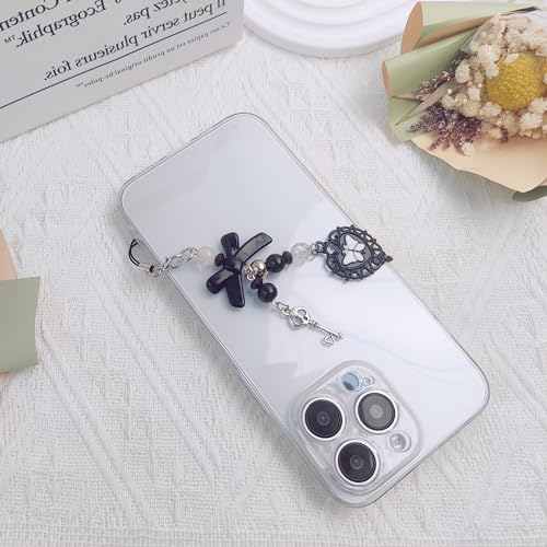 cioatu Homvog 1-4PCS Cute Phone Charms Aesthetic Y2K Cell Phone Charms Strap Strawberry Butterfly Star PhoneCharm Y2K Accessories for Bag Keychain Airpods Camera Pendants Decor (1 Black Heart) - Image 5
