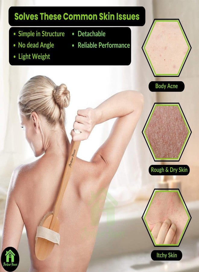 Ardour House Wooden Bath Brush with Detachable Long Handle - Soft & Firm Bristles for Wet & Dry Exfoliation, Lymphatic Massage & Cellulite Care - Deep Cleansing Body Scrubber for Men & Women - Image 3