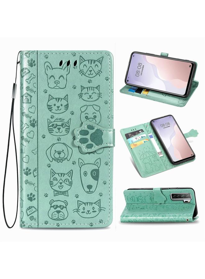 اس-توب جراب لهاتف Huawei Nova 7SE/P40 Lite 5G، جراب جلدي أفقي منقوش عليه قطة وكلب لطيف مع حامل / فتحة بطاقة / محفظة / حبل - Image 1