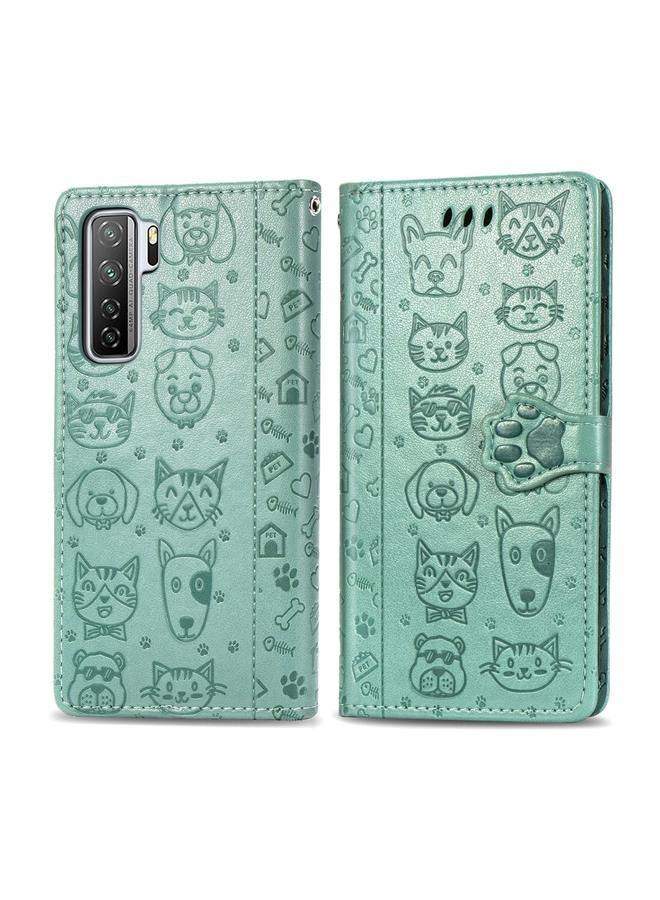 اس-توب جراب لهاتف Huawei Nova 7SE/P40 Lite 5G، جراب جلدي أفقي منقوش عليه قطة وكلب لطيف مع حامل / فتحة بطاقة / محفظة / حبل - Image 2