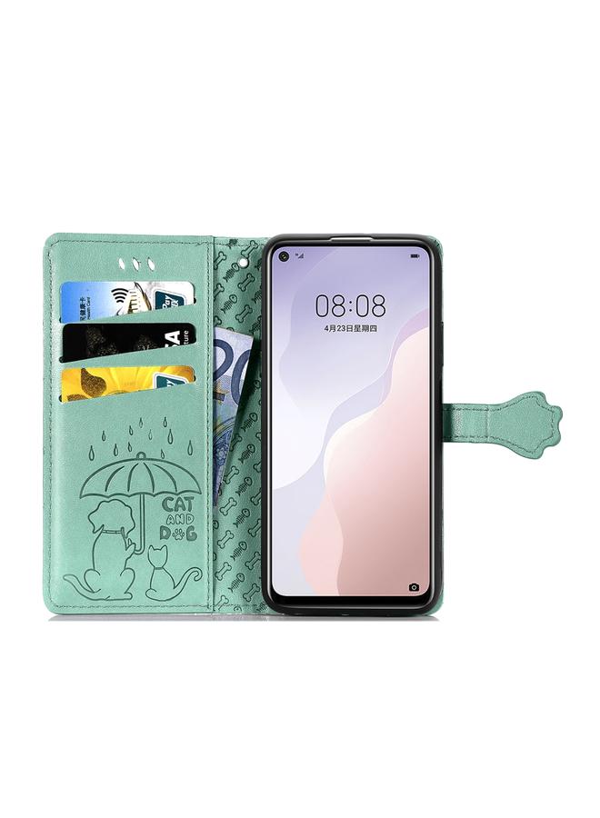 اس-توب جراب لهاتف Huawei Nova 7SE/P40 Lite 5G، جراب جلدي أفقي منقوش عليه قطة وكلب لطيف مع حامل / فتحة بطاقة / محفظة / حبل - Image 3