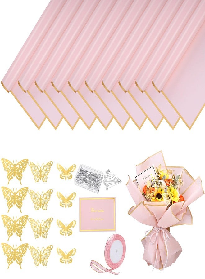 woric 93 Pcs Flower Bouquet Wrapping Paper Kits, 20 Sheets Waterproof Floral Wrapping Paper 10 Greeting Cards 12 Butterfly 50 Flower Pins 1 Roll Ribbon for Birthday Party Favor Mothers Day Graduation - Image 1