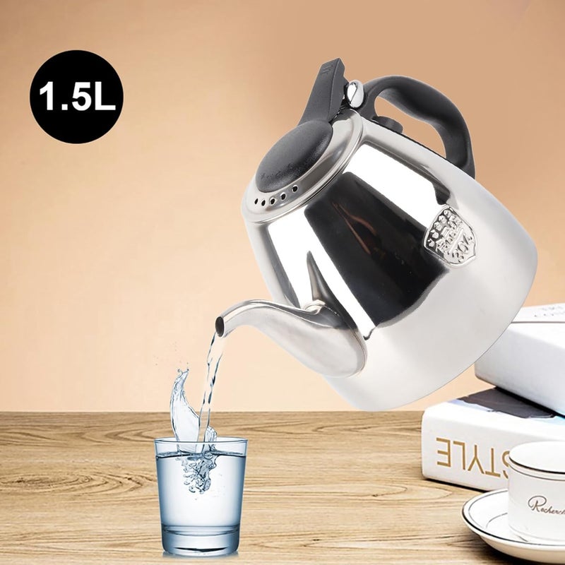 Fdit 1.5L Stainless Steel Coffee Pot Thick Base Teapot with Large Lid Opening for Office Break Room (1.5L) - Image 5