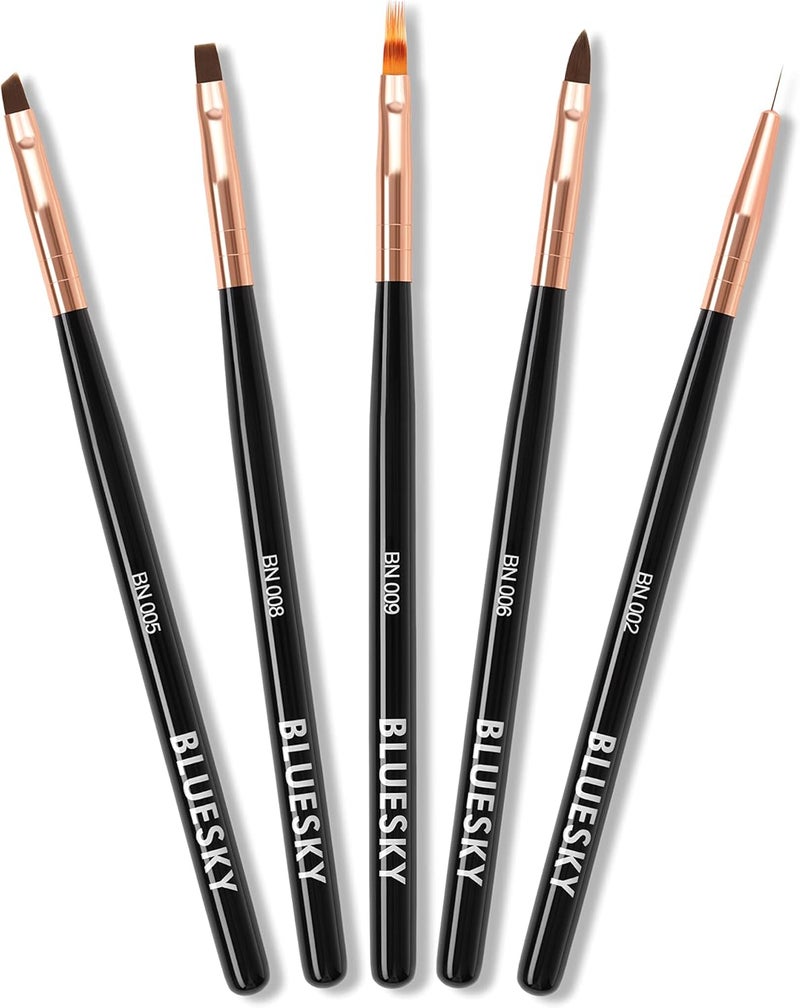 Bluesky 5pcs Nail Art Brushes Set Professional Design Tools Ombre Liner Fine Tip Angled Thin Black