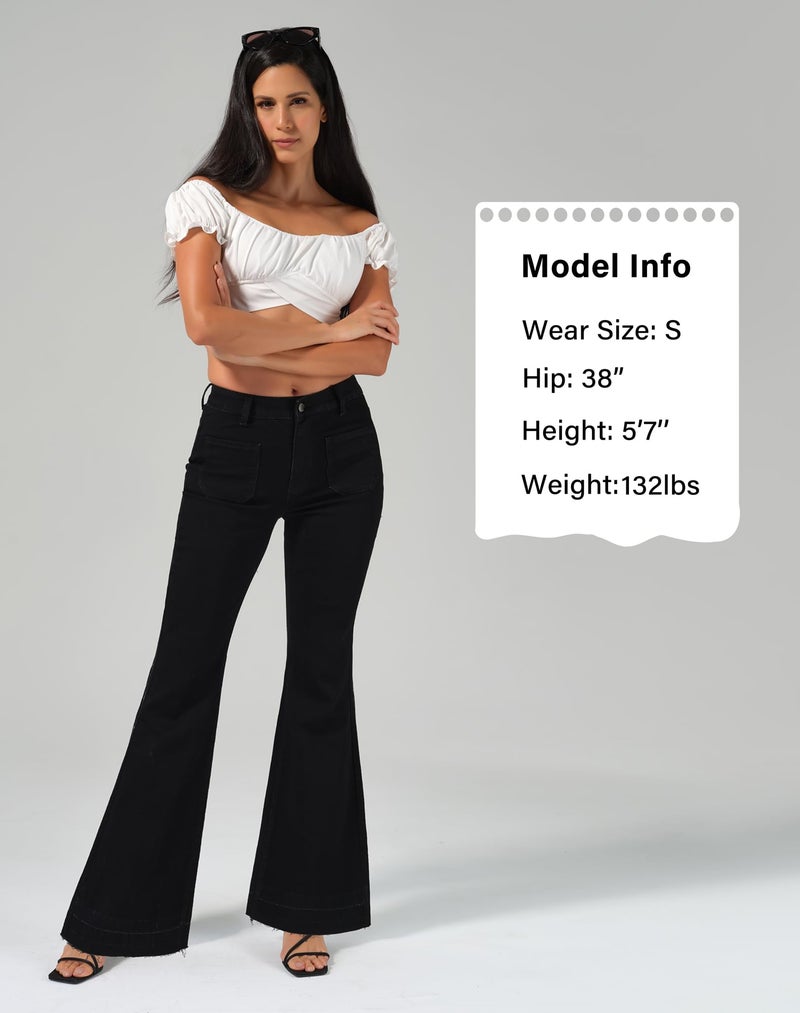 roswear Bell Bottom Jeans for Women High Waist Stretchy Flare Jeans Denim Trousers Pants Black Large - Image 4