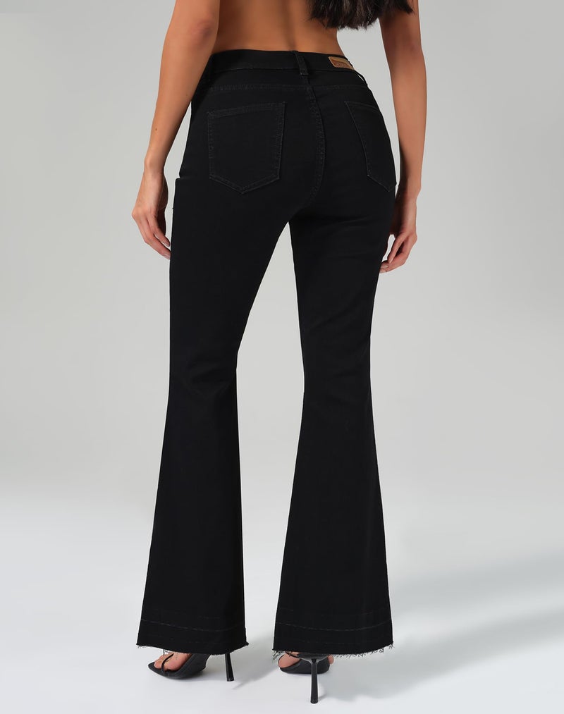 roswear Bell Bottom Jeans for Women High Waist Stretchy Flare Jeans Denim Trousers Pants Black Large - Image 3