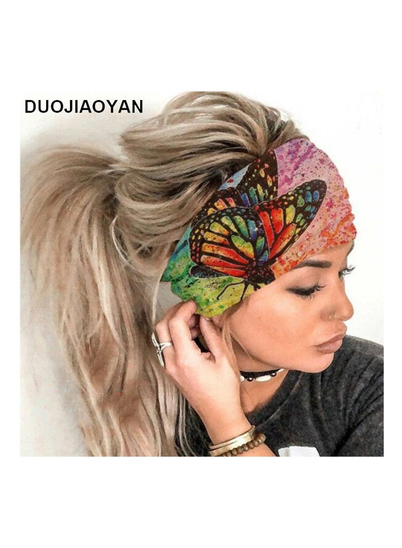 Colorful butterfly print elastic headscarf yoga running sports headband sweat-absorbent headscarf women's headwear (5 pieces) - Image 2