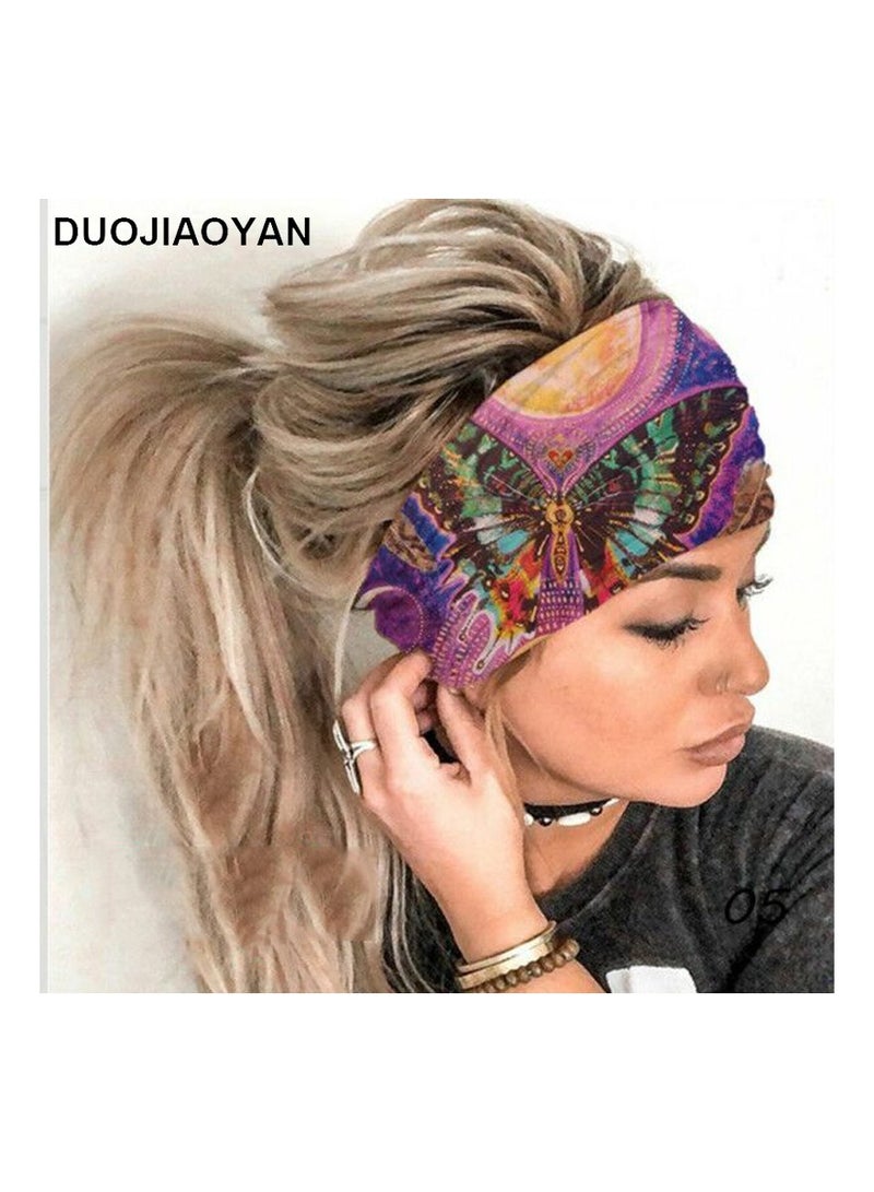 Colorful butterfly print elastic headscarf yoga running sports headband sweat-absorbent headscarf women's headwear (5 pieces) - Image 3