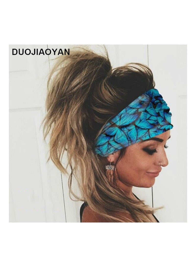 Colorful butterfly print elastic headscarf yoga running sports headband sweat-absorbent headscarf women's headwear (5 pieces) - Image 4