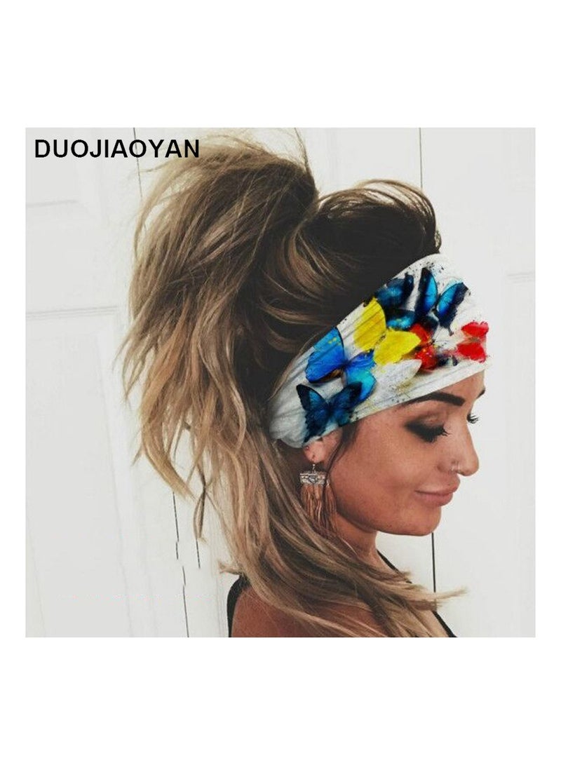 Colorful butterfly print elastic headscarf yoga running sports headband sweat-absorbent headscarf women's headwear (5 pieces) - Image 5