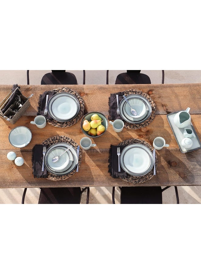 Euro Ceramica Diana 16 Piece Modern Dinnerware Set Dinner Salad Plate Soup Bowl Mug Service for 4 Mint Green/Graphic Grey - Image 4