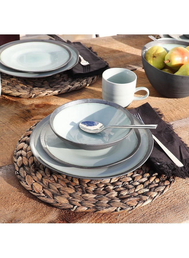 Euro Ceramica Diana 16 Piece Modern Dinnerware Set Dinner Salad Plate Soup Bowl Mug Service for 4 Mint Green/Graphic Grey - Image 1