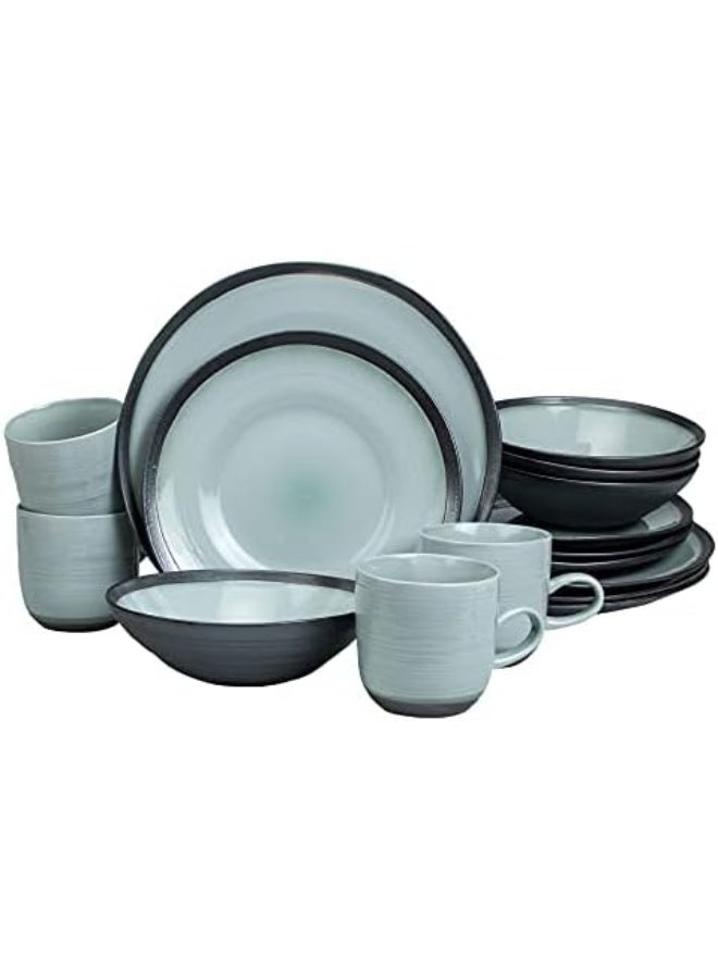 Euro Ceramica Diana 16 Piece Modern Dinnerware Set Dinner Salad Plate Soup Bowl Mug Service for 4 Mint Green/Graphic Grey - Image 2