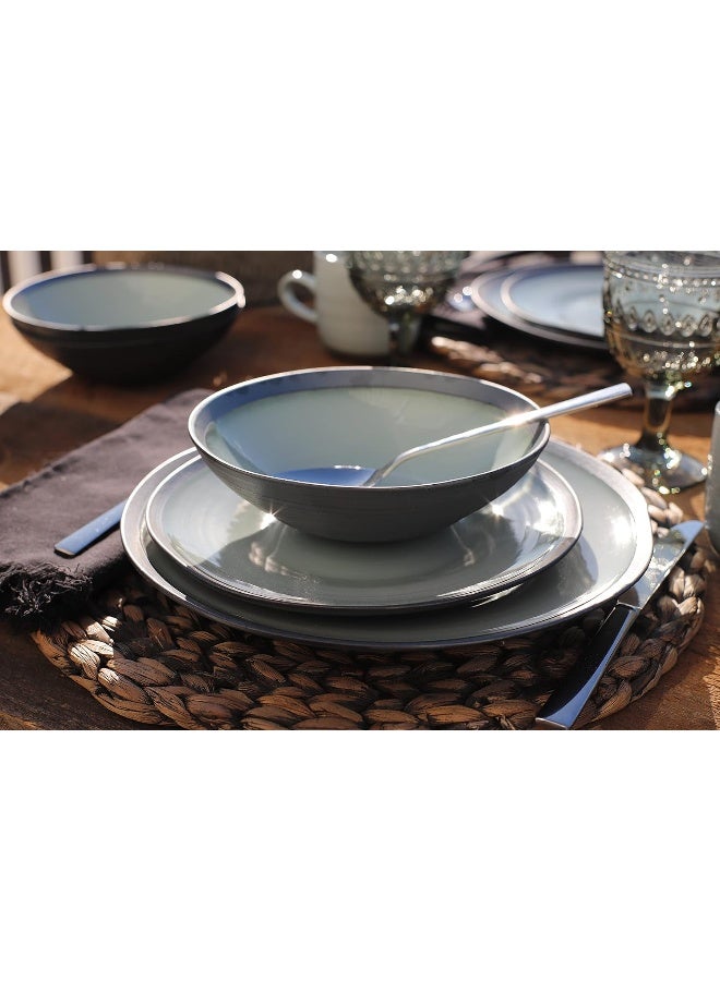 Euro Ceramica Diana 16 Piece Modern Dinnerware Set Dinner Salad Plate Soup Bowl Mug Service for 4 Mint Green/Graphic Grey - Image 3