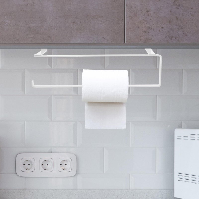Wall Mounted Metal Paper Towel Holder Roll Tissue Rack Organizer Ivory White For Kitchen Bathroom - Image 5