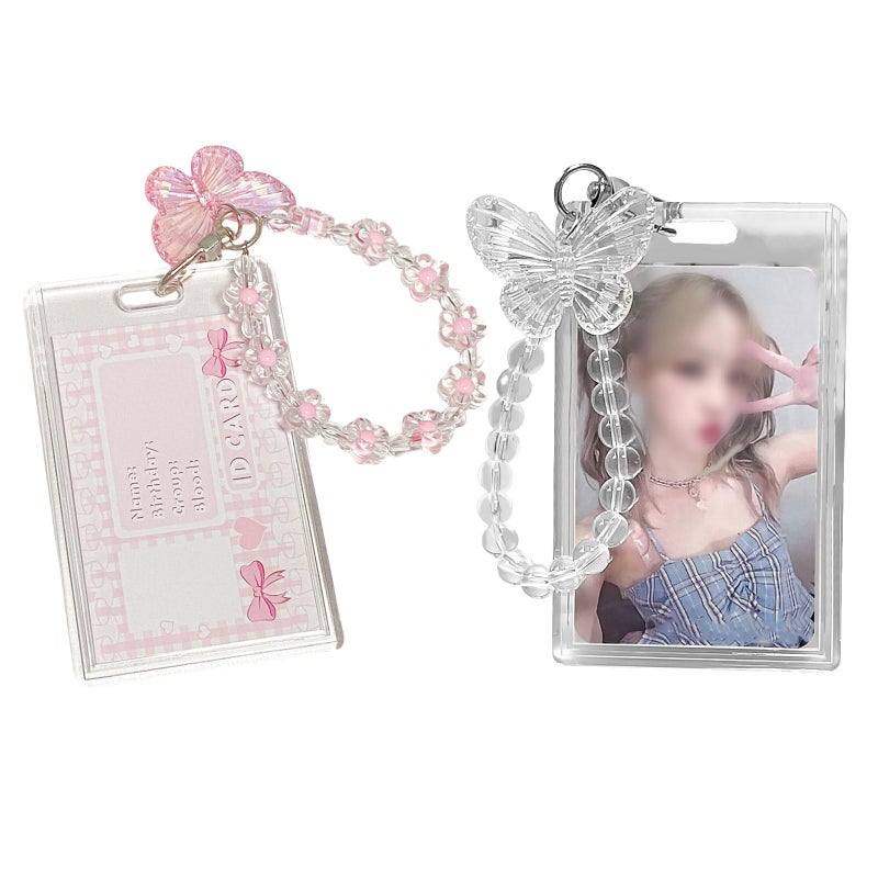 PKRFCJ 2 Sets Photocard Holder,Kpop Photocard Holder,with Creative Butterfly Chain Keychain for Easy Access to Cards,Suitable for Kpop Album Cards,Fun Gifts for Friends - Image 1