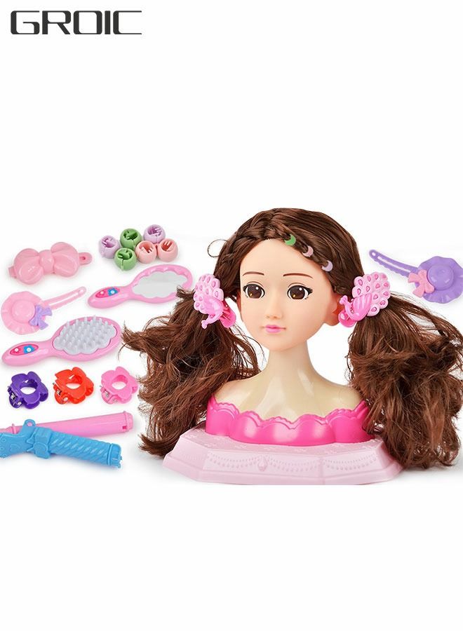 Long Hair Doll,Half Body Play House Dressing Braid Toy, Hair Styling and Makeup Toys,Design Model Doll Head, Girls Playset with Beauty and Fashion Accessories