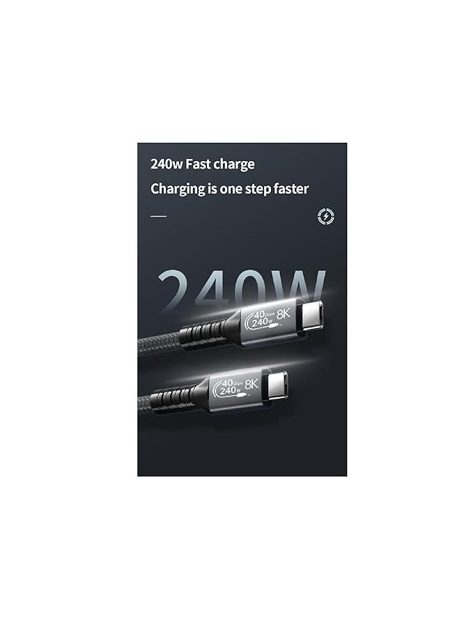 PD Fast Charging Cable - Data Cord - USB C to Type C - USB 4 - Gen4 - Thunderbolt 4 - E-Marker Chip - 40Gbps - 8K@120Hz - 48V/5A - 240W -1M - Gray - Image 5