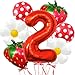Corabsar Strawberry Balloons Second Birthday Decorations for Girl 40 Inch Mylar Red Number 2 Balloons Strawberry Balloon for Strawberry Party Decorations Strawberry Birthday Decorations - Image 2