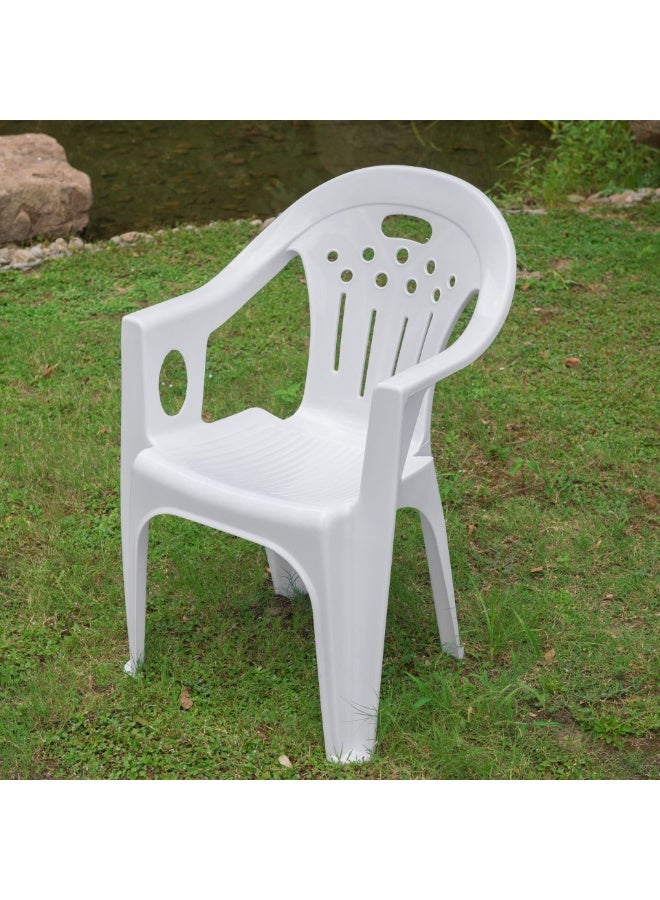 كرسي طعام بلاستيكي أبيض، كرسي بلاستيكي قابل للتكديس مع مسند للذراعين لغرفة الطعام وغرفة المعيشة والمطبخ والأماكن الخارجية، مجموعة من 4 كراسي - Image 4