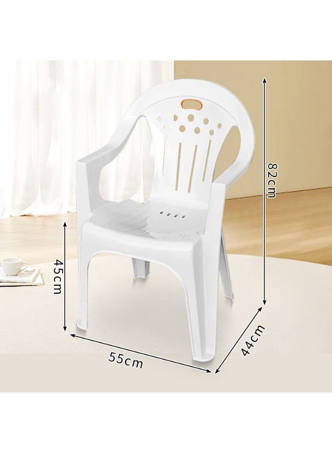 كرسي طعام بلاستيكي أبيض، كرسي بلاستيكي قابل للتكديس مع مسند للذراعين لغرفة الطعام وغرفة المعيشة والمطبخ والأماكن الخارجية، مجموعة من 4 كراسي - Image 5