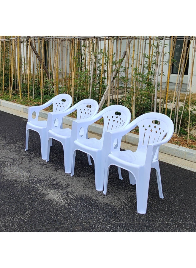 كرسي طعام بلاستيكي أبيض، كرسي بلاستيكي قابل للتكديس مع مسند للذراعين لغرفة الطعام وغرفة المعيشة والمطبخ والأماكن الخارجية، مجموعة من 4 كراسي - Image 3