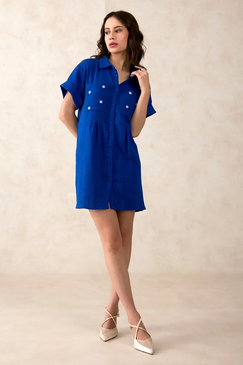 فيرجيو Cotton Dolman Brunchwear Sleeve Shirts Dresses for Women