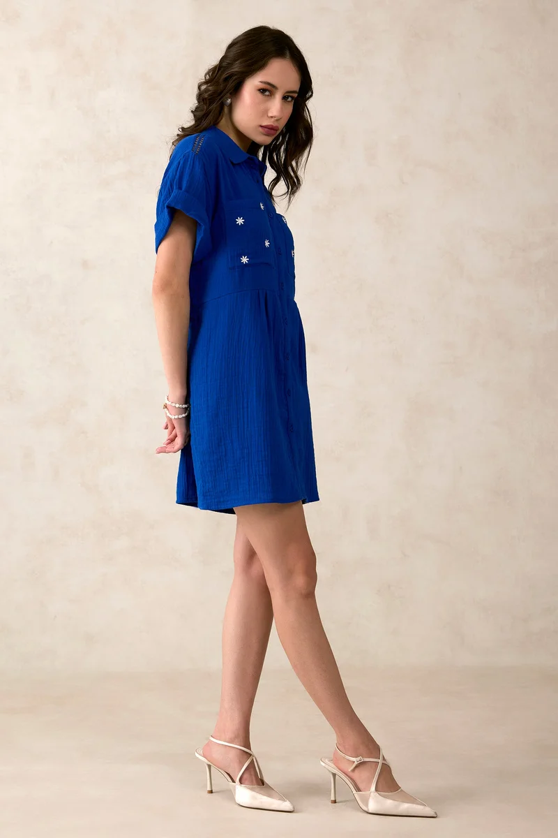 فيرجيو Cotton Dolman Brunchwear Sleeve Shirts Dresses for Women