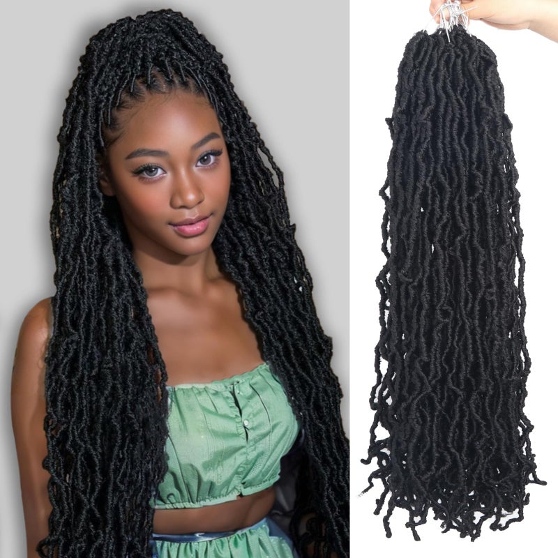 Vemet Soft Locs 30 Inch Synthetic 8 Packs Faux Locs Pre Looped Curly Wavy Crochet Hair For Black Women Hair Extensions 1B - Image 1