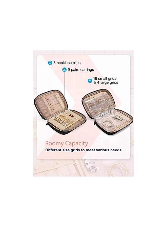 Excefore Jewelry Organizer Case Travel Jewelry Storage Bag Clear Booklet Zipper Pouch Bag for Necklace, Earrings, Rings, Bracelet, Soft Black - Image 2