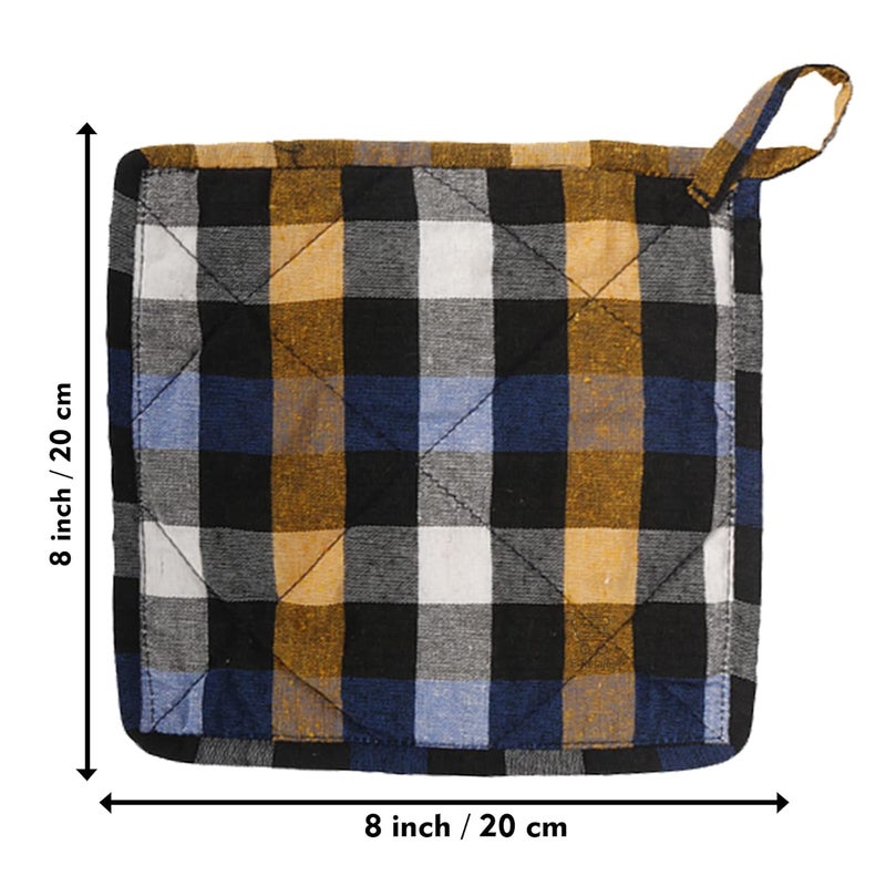 E-Retailer ERetailer Heat Resistant Padded Cotton Kitchen Pot HolderOven Mitten for Microwave 6 Piece Color Check Blue Size8x8 Inch  - Image 2