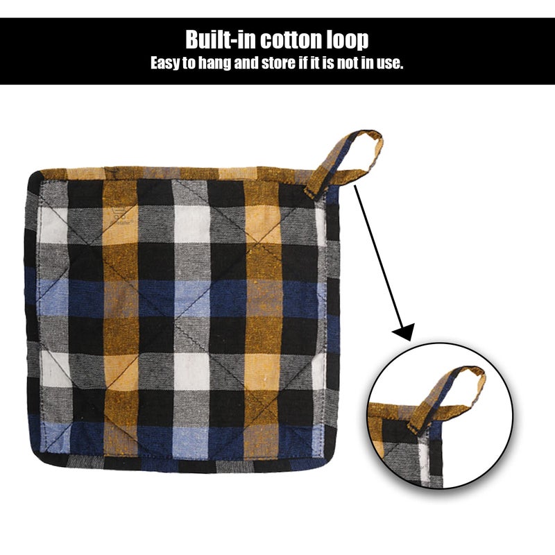 E-Retailer ERetailer Heat Resistant Padded Cotton Kitchen Pot HolderOven Mitten for Microwave 6 Piece Color Check Blue Size8x8 Inch  - Image 4
