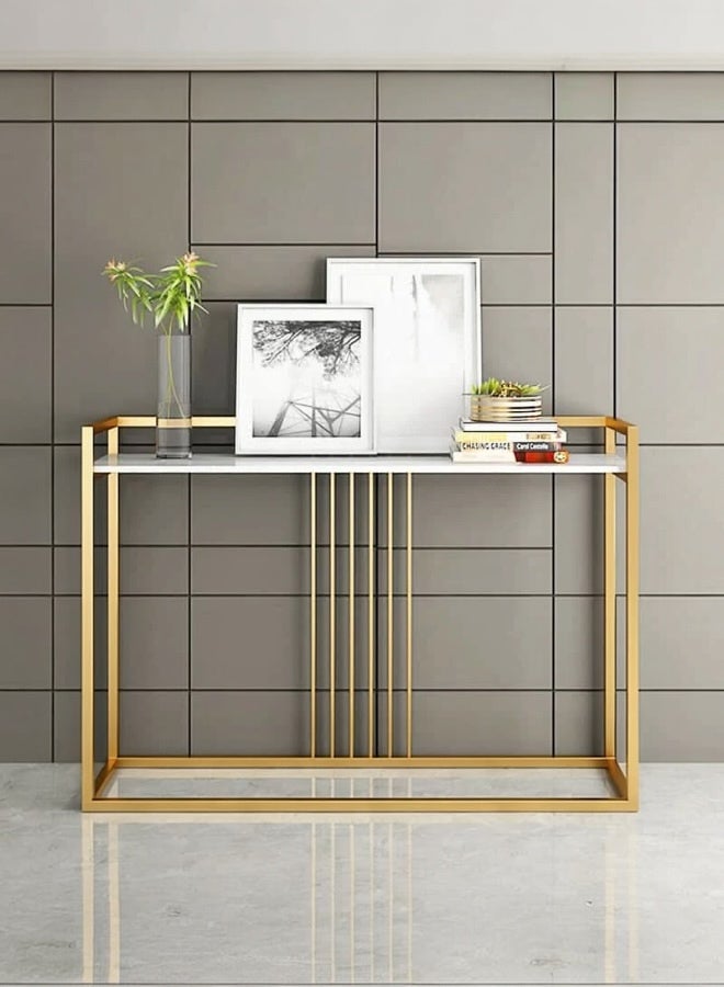 woodx Modern Faux Marble Console Table with Vertical Gold Accents  - Image 2