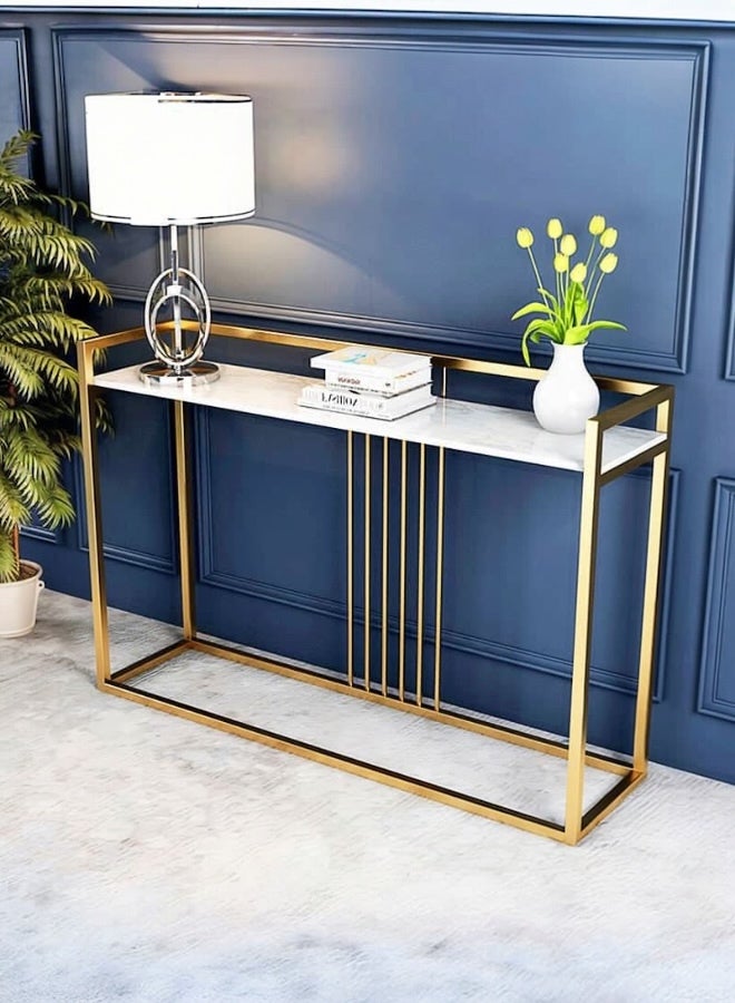 woodx Modern Faux Marble Console Table with Vertical Gold Accents  - Image 1