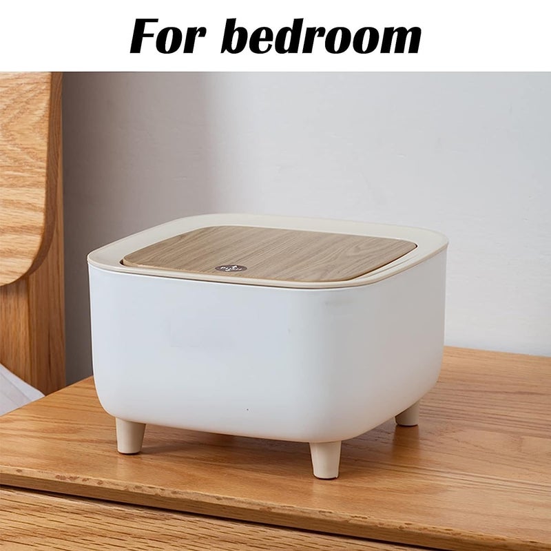 waqif Modern Plastic Mini Trash Can with Lid - Wastebasket for Bathroom Vanity, Desktop, Tabletop or Coffee Table (Square Press - White) - Image 4