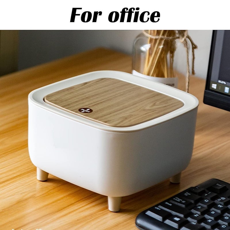 waqif Modern Plastic Mini Trash Can with Lid - Wastebasket for Bathroom Vanity, Desktop, Tabletop or Coffee Table (Square Press - White) - Image 5