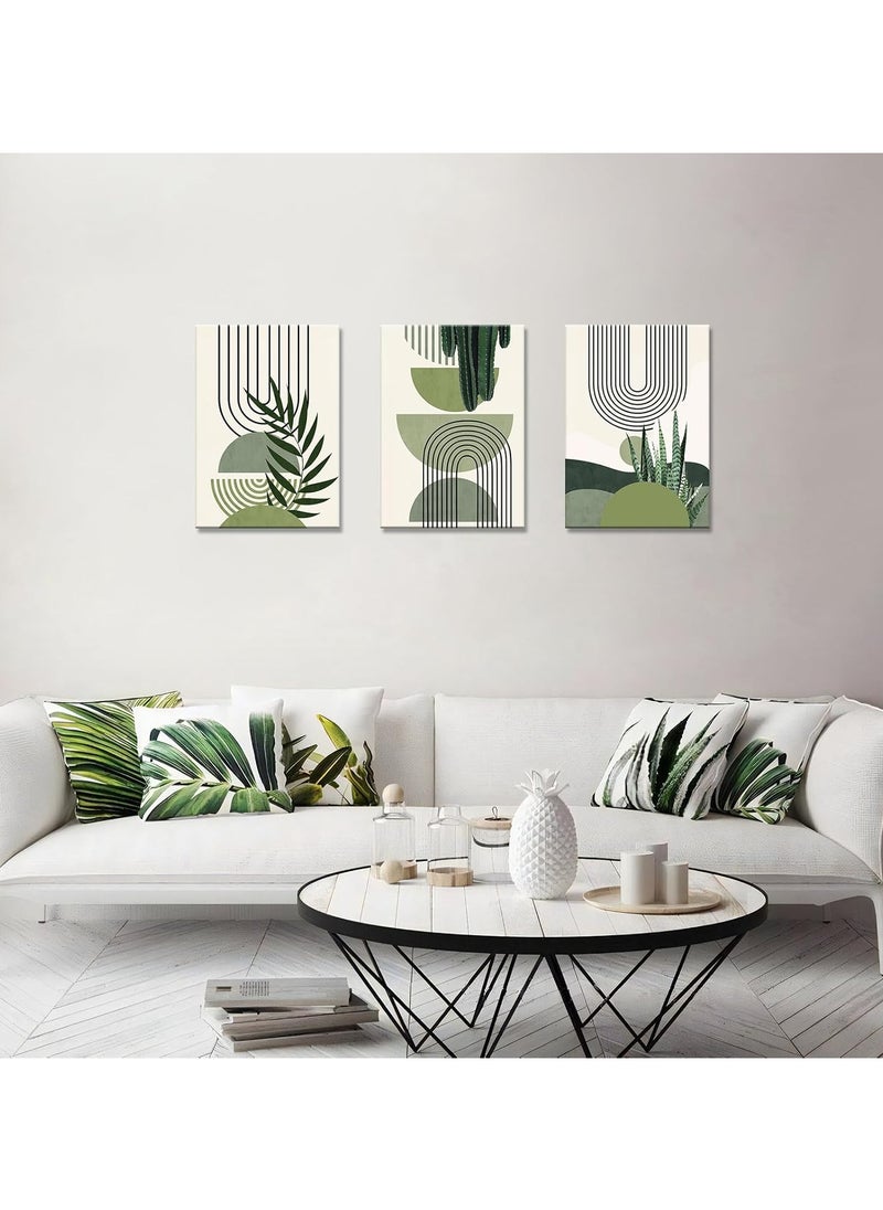 GUDOO - 3PCS Framed Green Canvas Wall Art, Canvas Wall Art for Living Room, Modern Aesthetic Green Plant Wall Art Boho Home Decor Poster Canvas Painting Wall Decor - Image 1